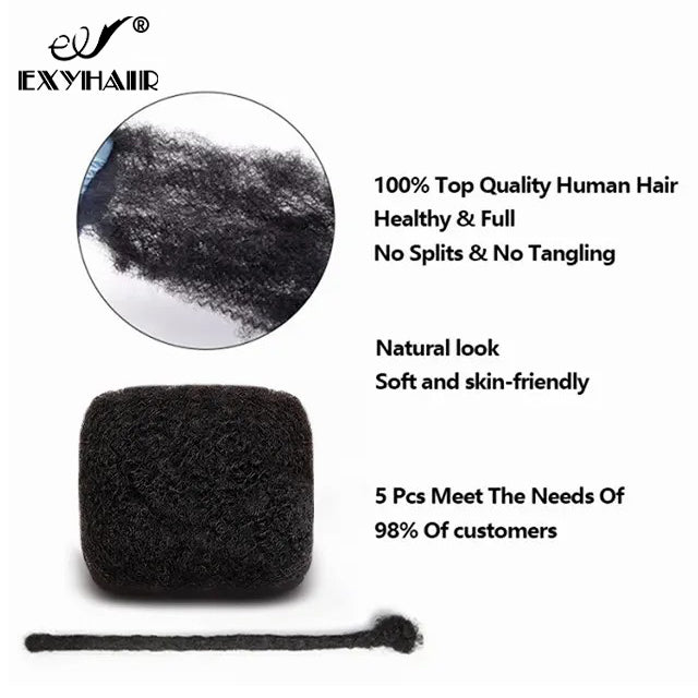 Exyhair 18 inch Tight Afro Kinky Bulk 100% Human Hair for Ideal to Make/ Repair Afro Hair Braids, Dreadlocks Extension, Afro Twist with Crochet Hook