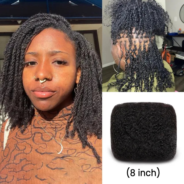 Exyhair 8 inch Tight Afro Kinky Bulk 100% Human Hair for Dreadlocks Twisting and Braiding, Afro Twist, with Crochet Hook