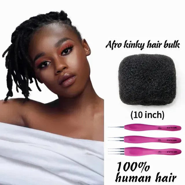 Exyhair 10 inch Best Selling Tight Afro Kinky Bulk Human Hair for Dreadlocks Twisting and Braiding, Afro Twist, with Crochet Hook