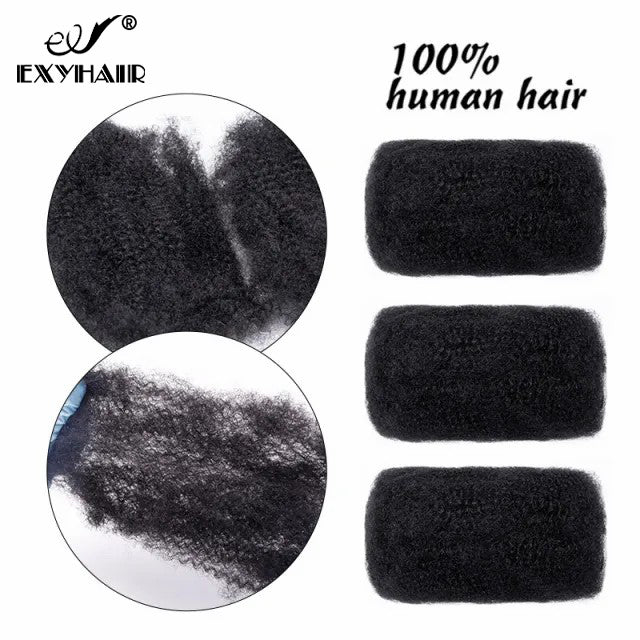 Exyhair Afro Kinkys Bulk Human Hair for Dreadlock Extensions Loc Repair Braiding Twist Afro Kinky Human Hair for Locs 1 Pack 30 Gram