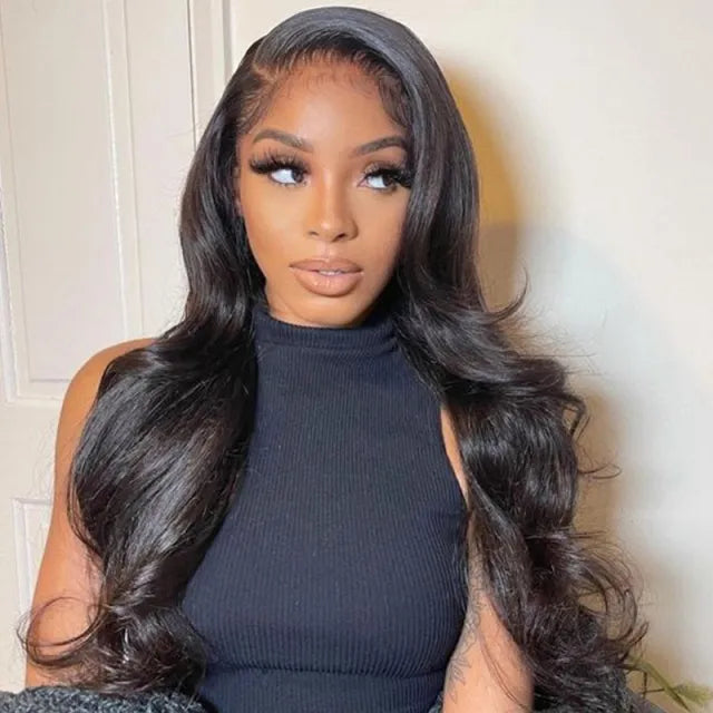 Exyhair 180% density Virgin Human Hair Body Wave Lace Frontal Wig Natural Color