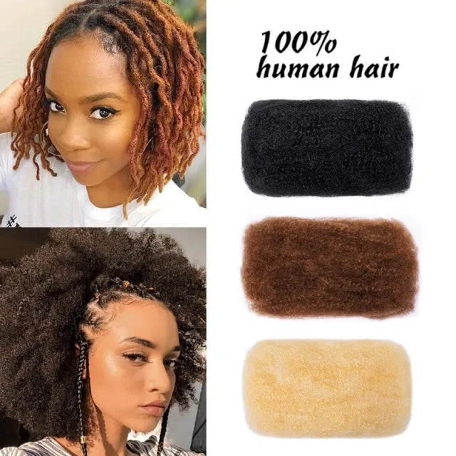 Exyhair Afro Kinkys Bulk Human Hair for Dreadlock Extensions Loc Repair Braiding Twist Afro Kinky Human Hair for Locs 1 Pack 30 Gram