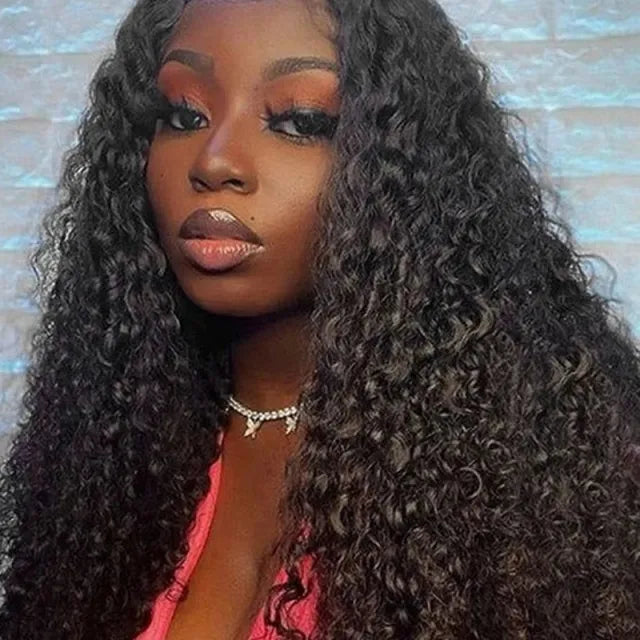 Exyhair 180% density Virgin Human Hair Deep Curly Lace Frontal Wig Natural Color