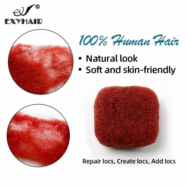 Exyhair #RED Color Tight Afro Kinky Bulk Human Hair for Draedlock Extensions, Repair Locs, Twists and Braids