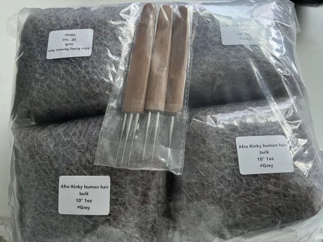 Exyhair #Grey Tight Afro Kinky Bulk 100% Human Hair for Ideal to Make/ Repair Afro Hair Braids, Dreadlocks Extension, Afro Twist, with Crochet Hook