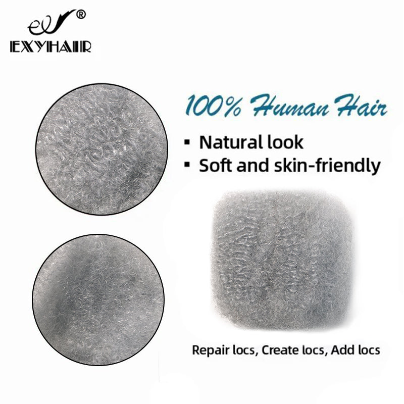 Exyhair #Grey Tight Afro Kinky Bulk 100% Human Hair for Ideal to Make/ Repair Afro Hair Braids, Dreadlocks Extension, Afro Twist, with Crochet Hook