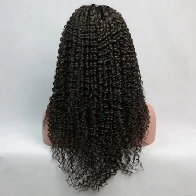 Exyhair 180% density Virgin Human Hair Deep Curly Lace Frontal Wig Natural Color