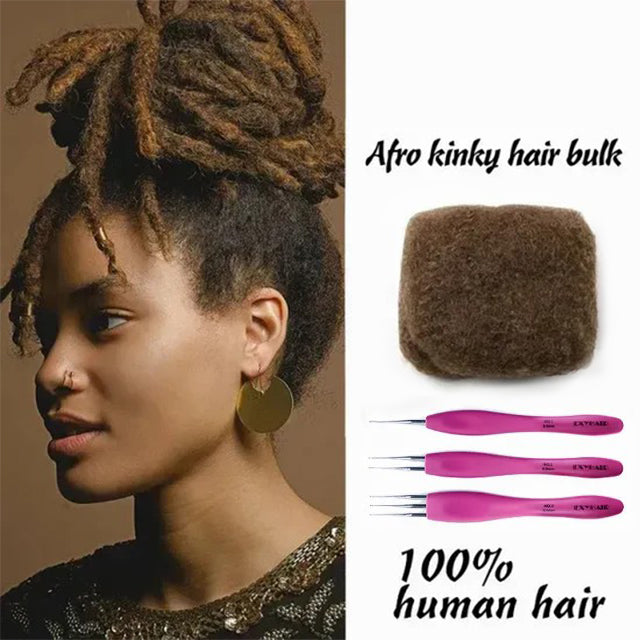 Exyhair #30 Tight Afro Kinky Bulk 100% Human Hair for Ideal to Make/ Repair Afro Hair Braids, Dreadlocks Extension, Afro Twist