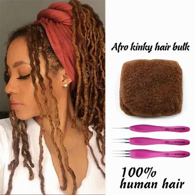 Exyhair #33 Tight Afro Kinky Bulk 100% Human Hair for Ideal to Make/ Repair Afro Hair Braids, Dreadlocks Extension, Afro Twist
