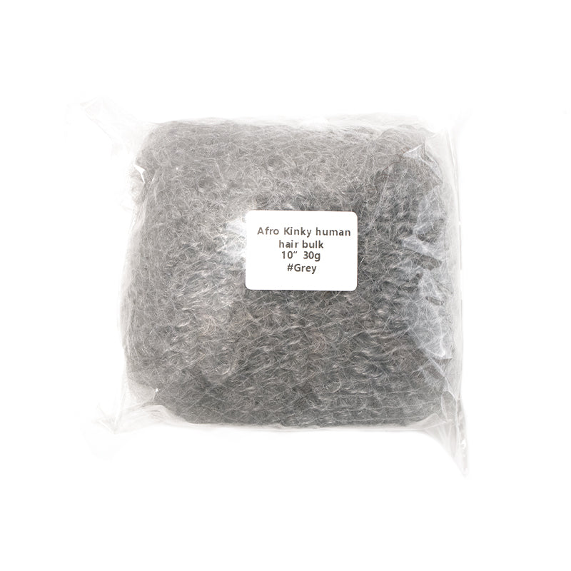 Exyhair #Grey Tight Afro Kinky Bulk 100% Human Hair for Ideal to Make/ Repair Afro Hair Braids, Dreadlocks Extension, Afro Twist, with Crochet Hook