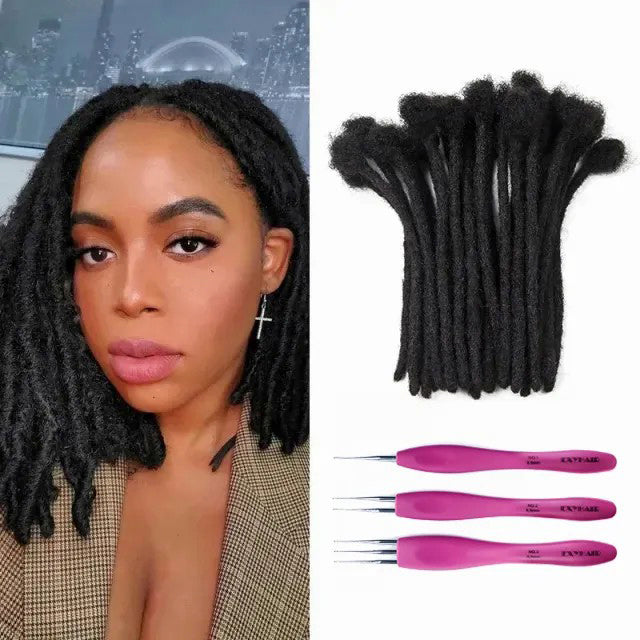 Exyhair 8 Inch Hot Style High Quality Afro Kinky Human Hair Crochet Dreadlock Extensions ( Free crochet hook + Free shipping)