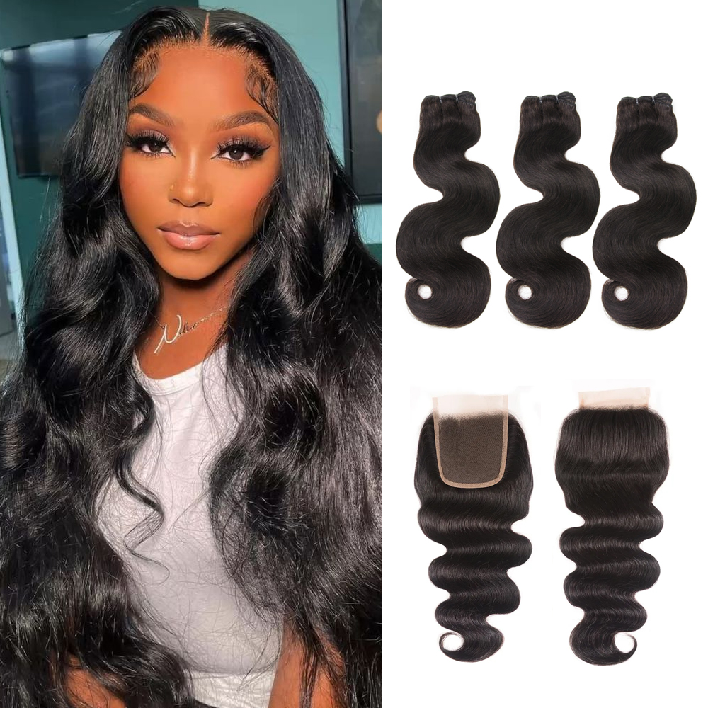 Bundles With Lace Closure Body Wave Hair Unprocessed Virgin