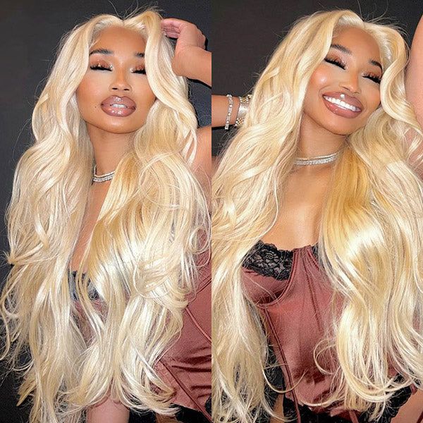 Exyhair 30 Inch Color 613 Honey Blonde 180% Density 13x6 Lace Front Body Wave Human Hair Wig