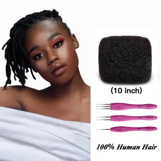 Exyhair 10 inch Best Selling Tight Afro Kinky Bulk Human Hair for Dreadlocks Twisting and Braiding, Afro Twist, with Crochet Hook