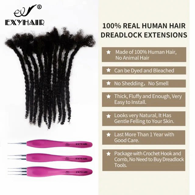 Textured Locs Afro Kinky 100% Human Hair (Free crochet hook + Free shipping)