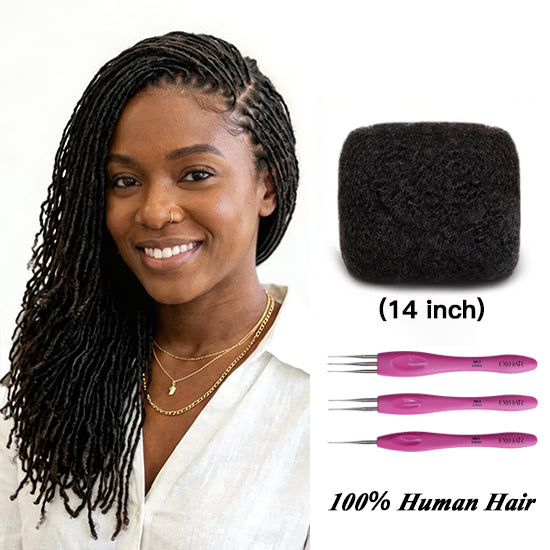 Exyhair 14 inch Tight Afro Kinky Bulk 100% Human Hair for Ideal to Make/ Repair Afro Hair Braids, Dreadlocks Extension, Afro Twist