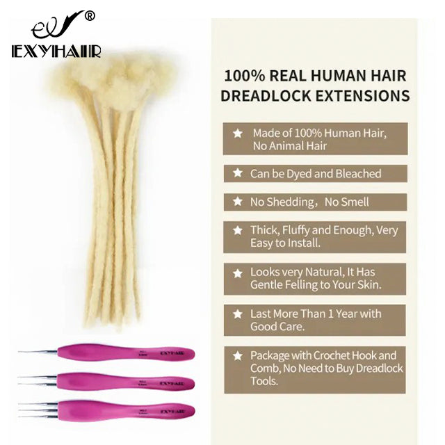Exyhair 100% Human Hair Dreadlocks Extensions Blonde #613 Handmade Loc Crochet Braiding ( Free crochet hook + Free shipping)