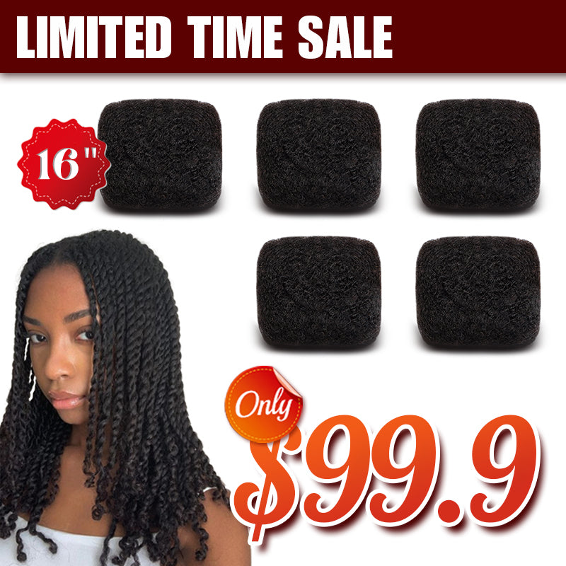 Exyhair 16 inch Tight Afro Kinky Bulk 100% Human Hair for Ideal to Make/ Repair Afro Hair Braids, Dreadlocks Extension, Afro Twist