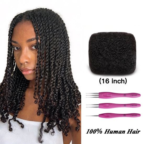 Exyhair 16 inch Tight Afro Kinky Bulk 100% Human Hair for Ideal to Make/ Repair Afro Hair Braids, Dreadlocks Extension, Afro Twist