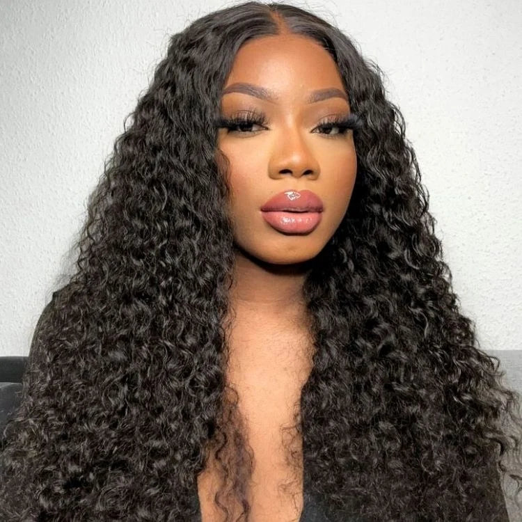 Exyhair Deep Wave Lace Frontal Wig 180% density Virgin Human Hair Natural Color