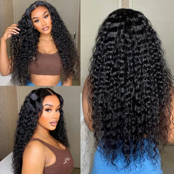 Exyhair Deep Curly Lace Frontal Wig 180% density Virgin Human Hair Natural Color