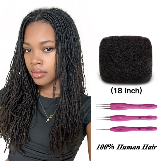 Exyhair 18 inch Tight Afro Kinky Bulk 100% Human Hair for Ideal to Make/ Repair Afro Hair Braids, Dreadlocks Extension, Afro Twist with Crochet Hook