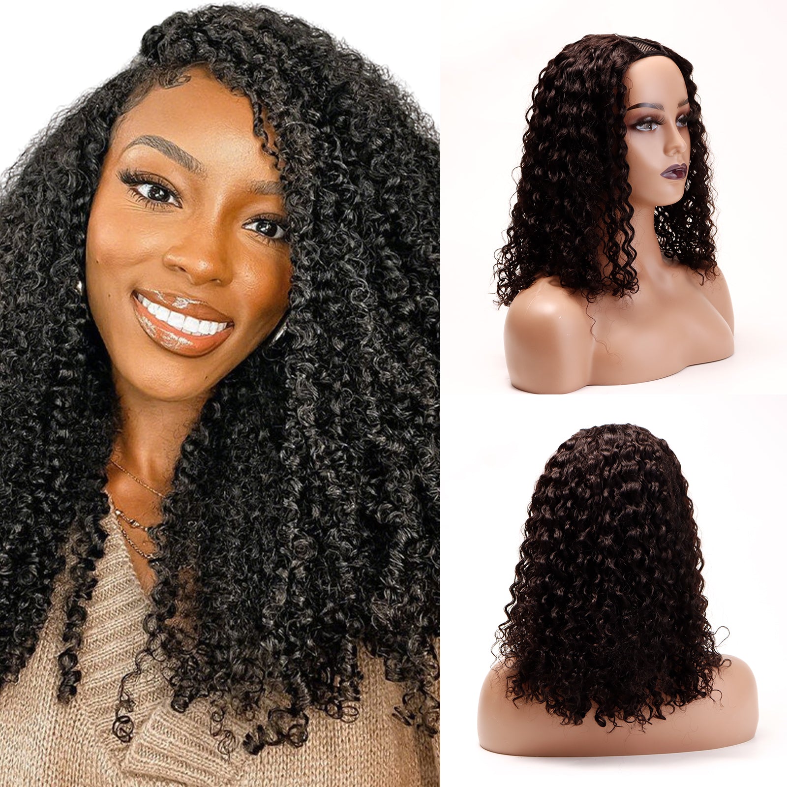 Exyhair 180% Density Glueless Afro Kinky Curly V Part Wigs Human Hair Beginner Friendly No Leave Out