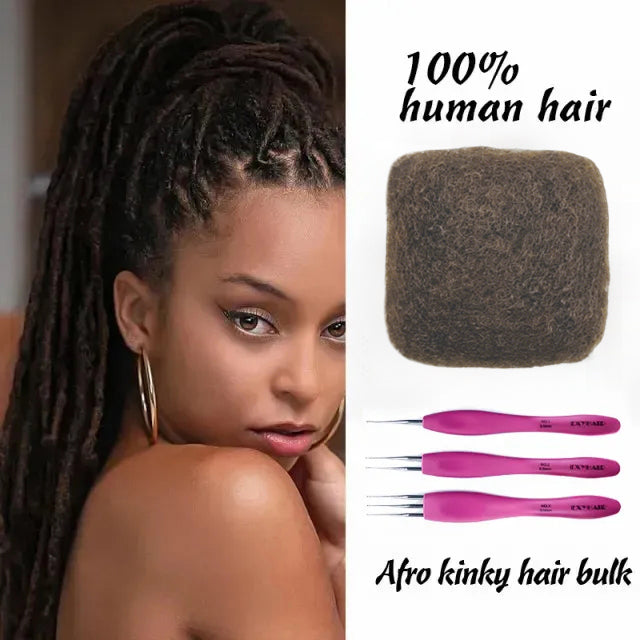 Exyhair #2 Tight Afro Kinky Bulk Human Hair for Draedlock Extensions, Repair Locs, Twists and Braids