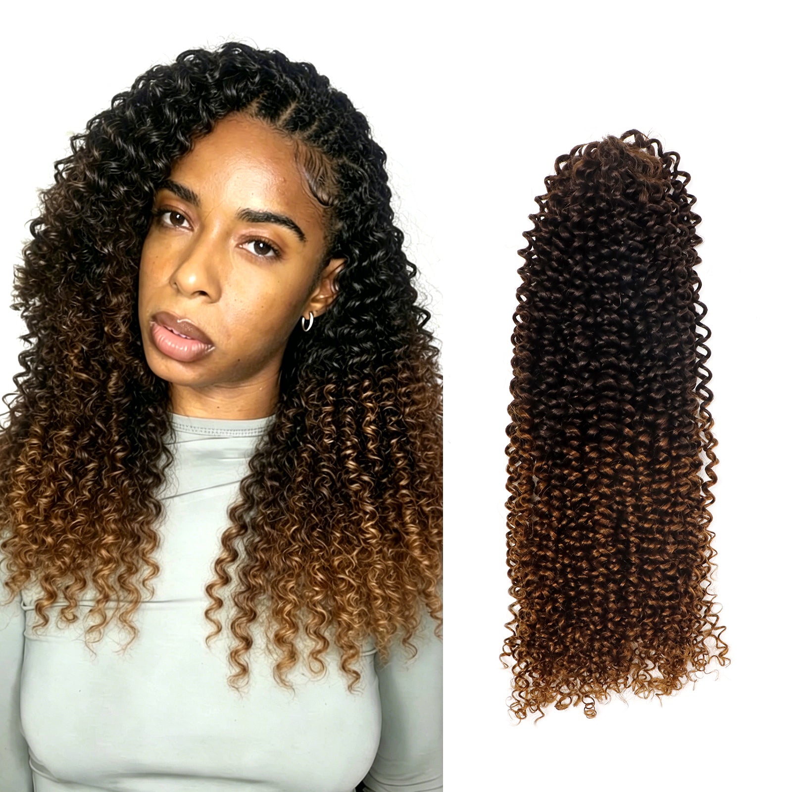 Exyhair 60G Afro Kinky Curly T1B/30 Feather Crochet Hair Extensions for boho hair, twist, braids and miracle knots