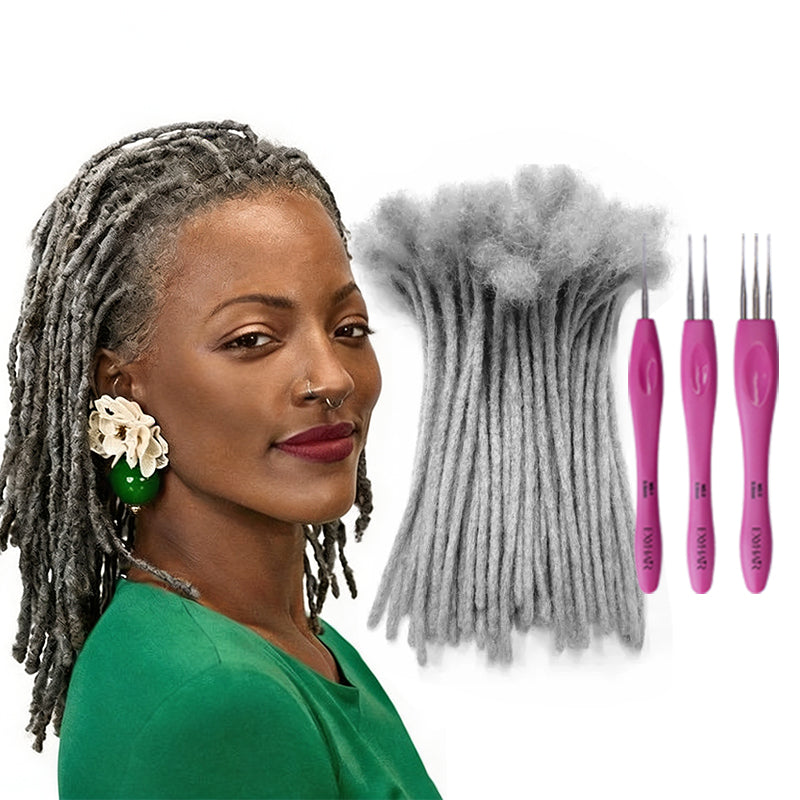 Exyhair #Gray Crochet Dreadlock Extensions 100% Human Hair (Free crochet hook + Free shipping)