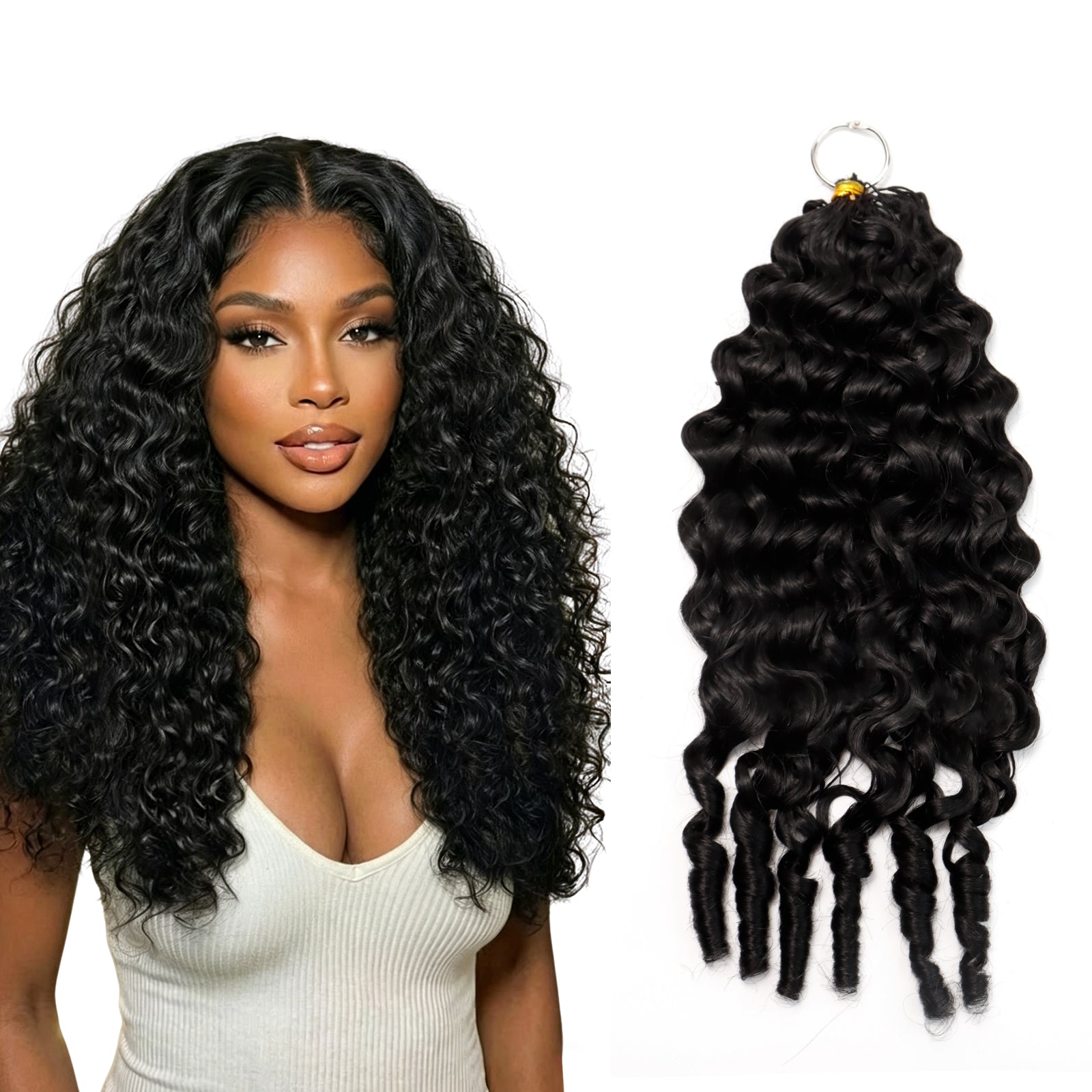 Exyhair 60G Burmese Curly Natural Black Feather Crochet Hair Extension for boho hair, twist, braids and miracle knots