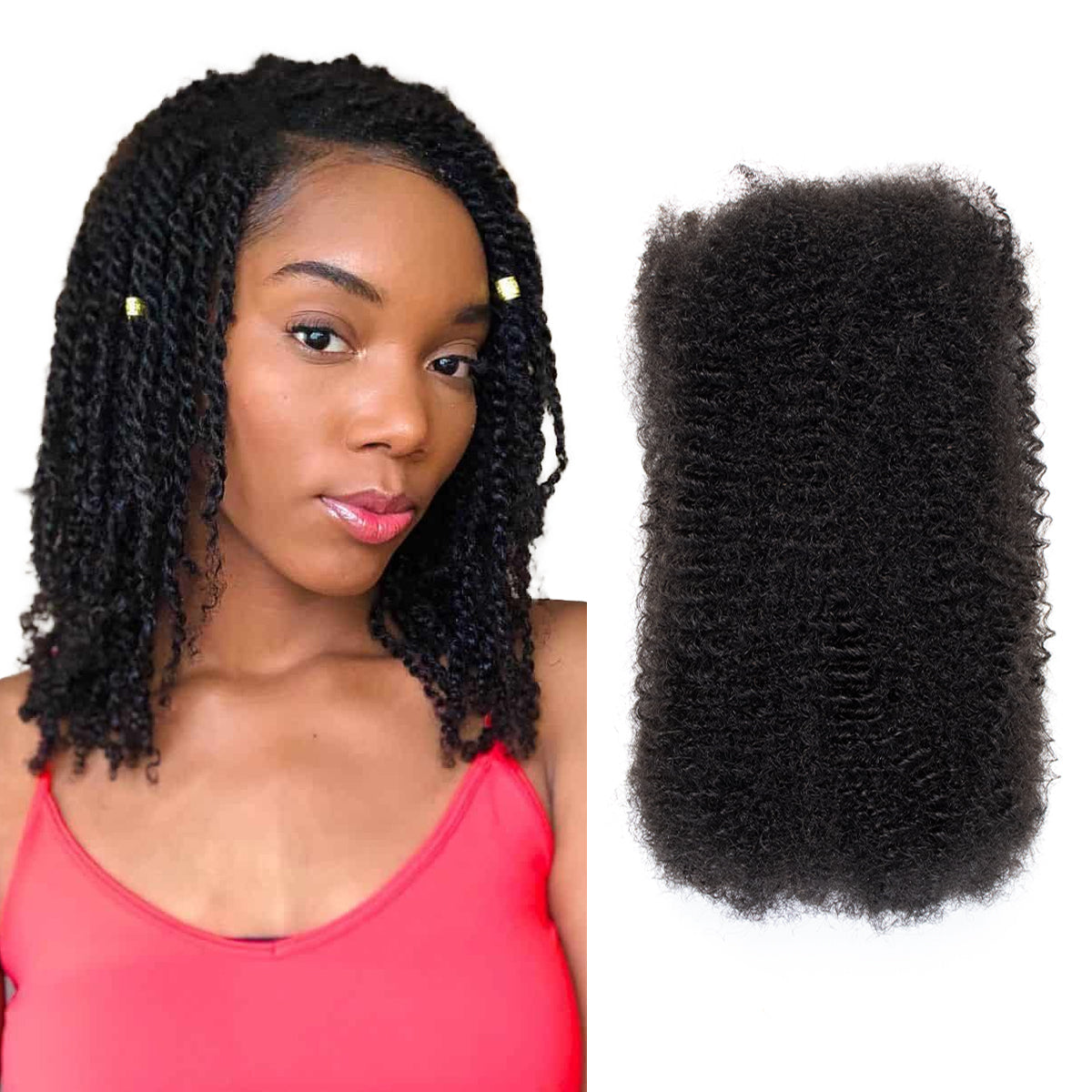 Exyhair Afro Kinky Bulk 100% Human Hair Bundles, Kinky Curly 3 Pack 1B Natural Black, Perfect for Braiding, Twists & Dreadlocks with Crochet Hook
