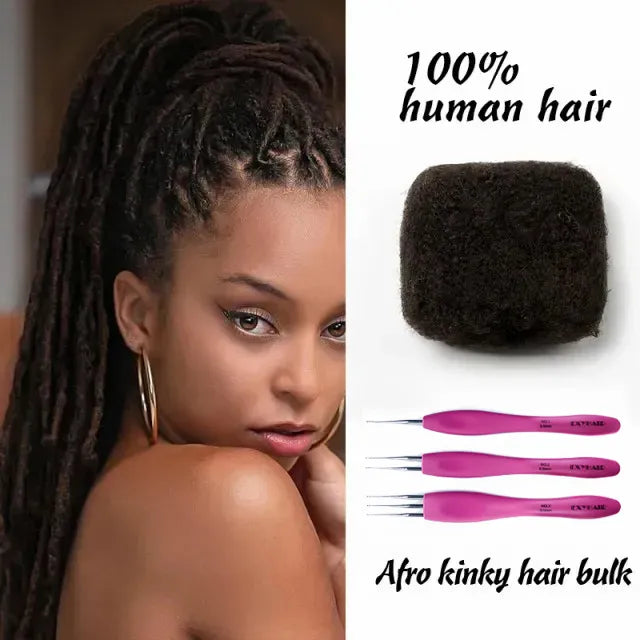 #2 Tight Afro Kinky Bulk Human Hair for Draedlock Extensions, Repair Locs, Twists and Braids