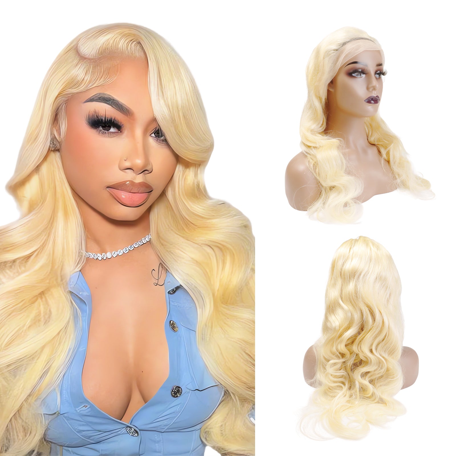 Exyhair 30 Inch Color 613 Honey Blonde 180% Density 13x6 Lace Front Body Wave Human Hair Wig