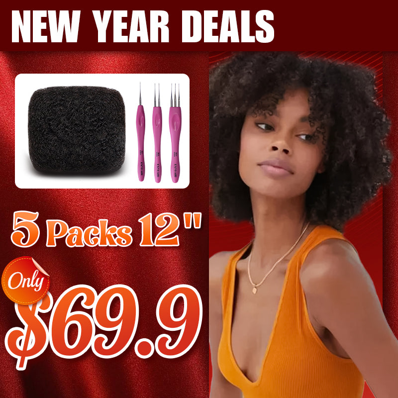 Exyhair 12 inch Tight Afro Kinky Bulk 100% Human Hair for Ideal to Make/ Repair Afro Hair Braids, Dreadlocks Extension, Afro Twist, with Crochet Hook