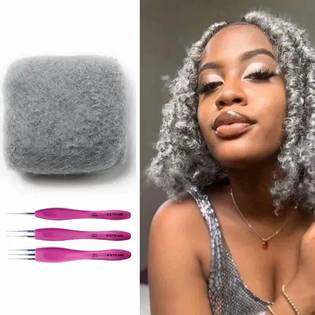 #Grey Tight Afro Kinky Bulk 100% Human Hair for Ideal to Make/ Repair Afro Hair Braids, Dreadlocks Extension, Afro Twist, with Crochet Hook