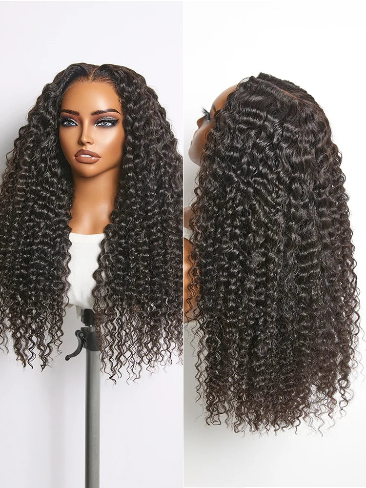 Exyhair Deep Wave Lace Frontal Wig 180% density Virgin Human Hair Natural Color