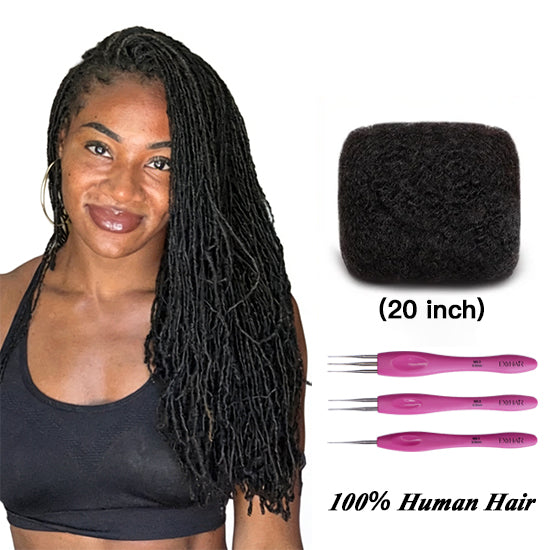 Exyhair 20 inch Afro Kinky Bulk Human Hair for Making Dreadlocks / Repair Afro Hair Braids