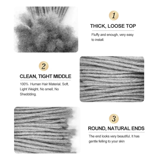 #Grey Crochet Dreadlock Extensions 100% Human Hair (Free crochet hook + Free shipping)