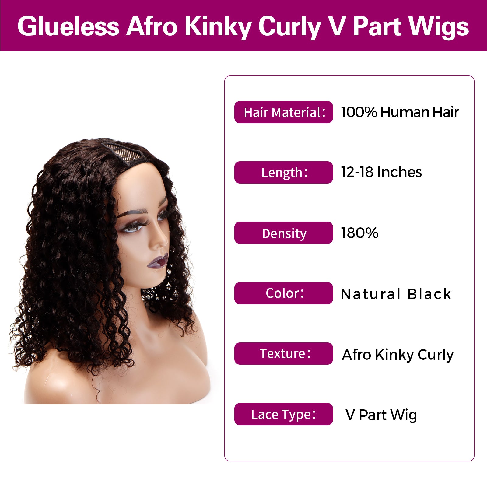 Exyhair 180% Density Glueless Afro Kinky Curly V Part Wigs Human Hair Beginner Friendly No Leave Out