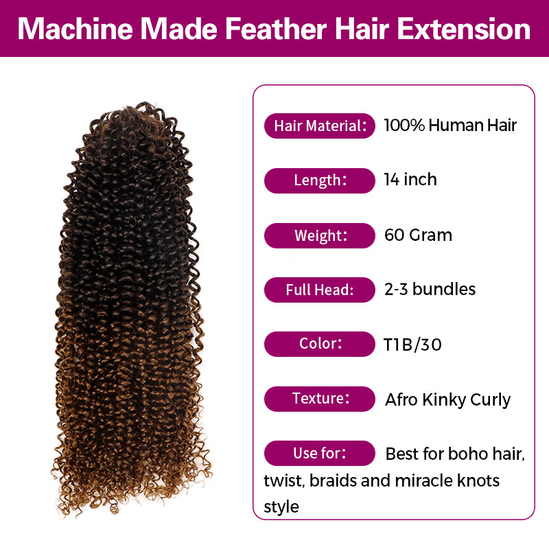 Exyhair 60G Afro Kinky Curly T1B/30 Feather Crochet Hair Extensions for boho hair, twist, braids and miracle knots
