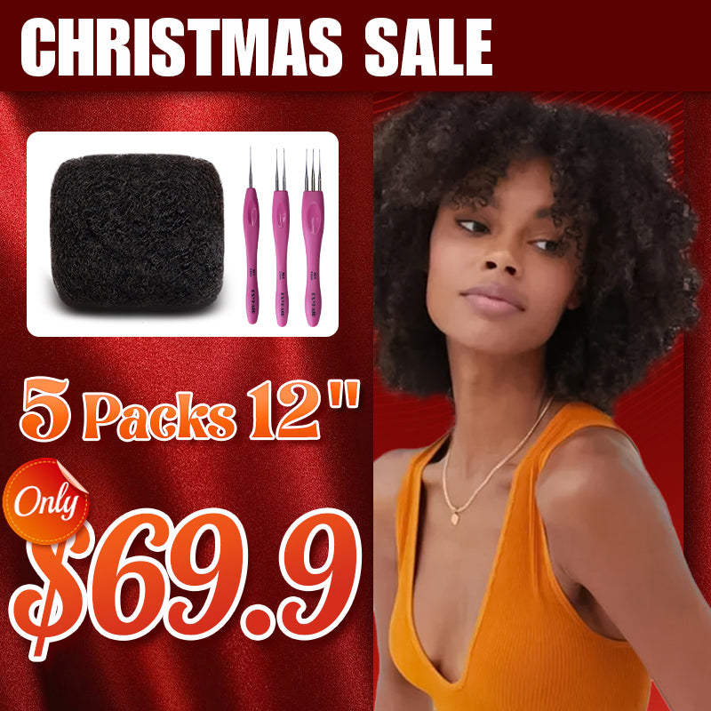 Exyhair 12 inch Tight Afro Kinky Bulk 100% Human Hair for Ideal to Make/ Repair Afro Hair Braids, Dreadlocks Extension, Afro Twist, with Crochet Hook