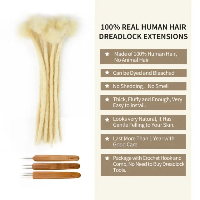 100% Human Hair Dreadlocks Extensions Blonde #613 Handmade Loc Crochet Braiding ( Free crochet hook + Free shipping)