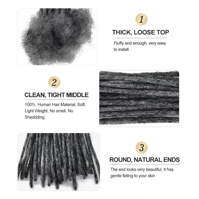 #Salt and Pepper High Quality Afro Kinky 100% Human Hair Crochet Dreadlock Extensions