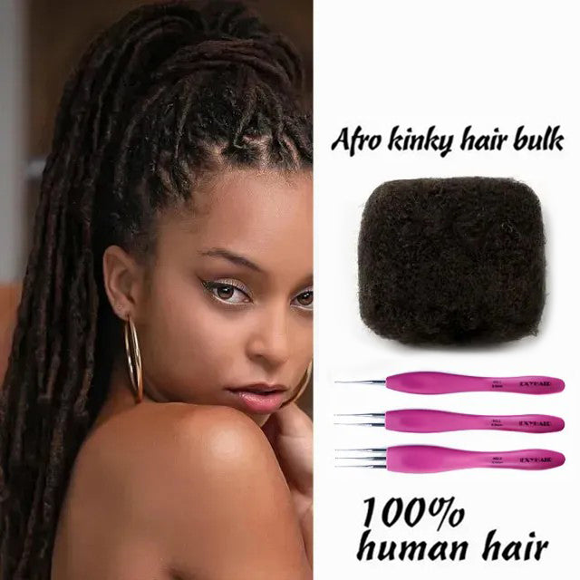 Exyhair #2 Tight Afro Kinky Bulk Human Hair for Draedlock Extensions, Repair Locs, Twists and Braids