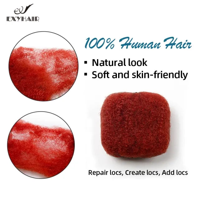 #RED Color Tight Afro Kinky Bulk Human Hair for Draedlock Extensions, Repair Locs, Twists and Braids