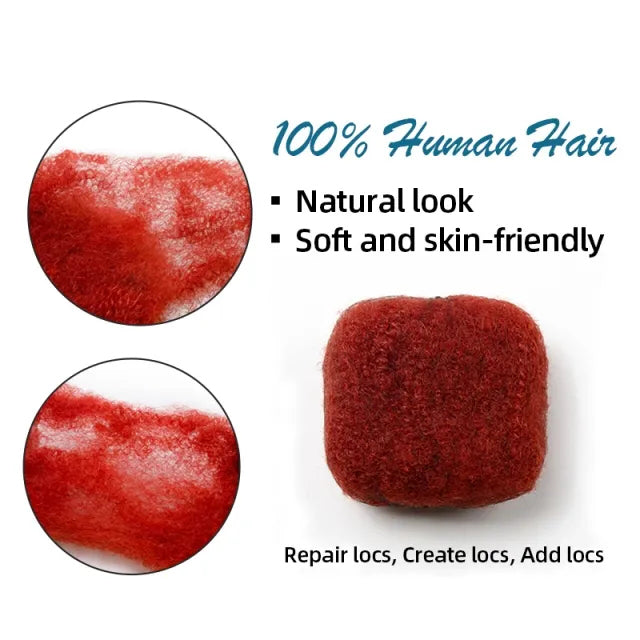 Exyhair #RED Color Tight Afro Kinky Bulk Human Hair for Draedlock Extensions, Repair Locs, Twists and Braids