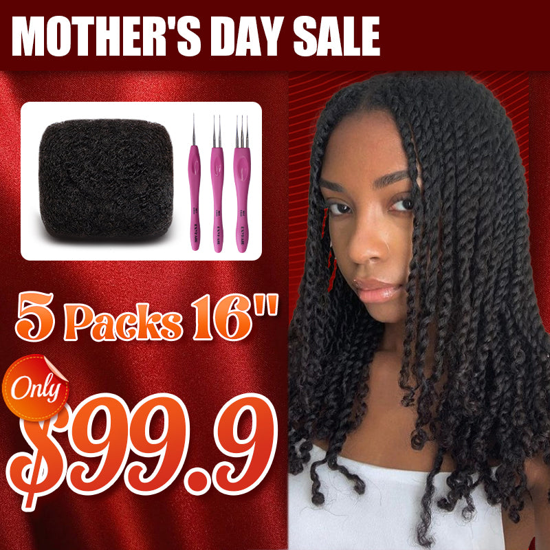 Exyhair 16 inch Tight Afro Kinky Bulk 100% Human Hair for Ideal to Make/ Repair Afro Hair Braids, Dreadlocks Extension, Afro Twist