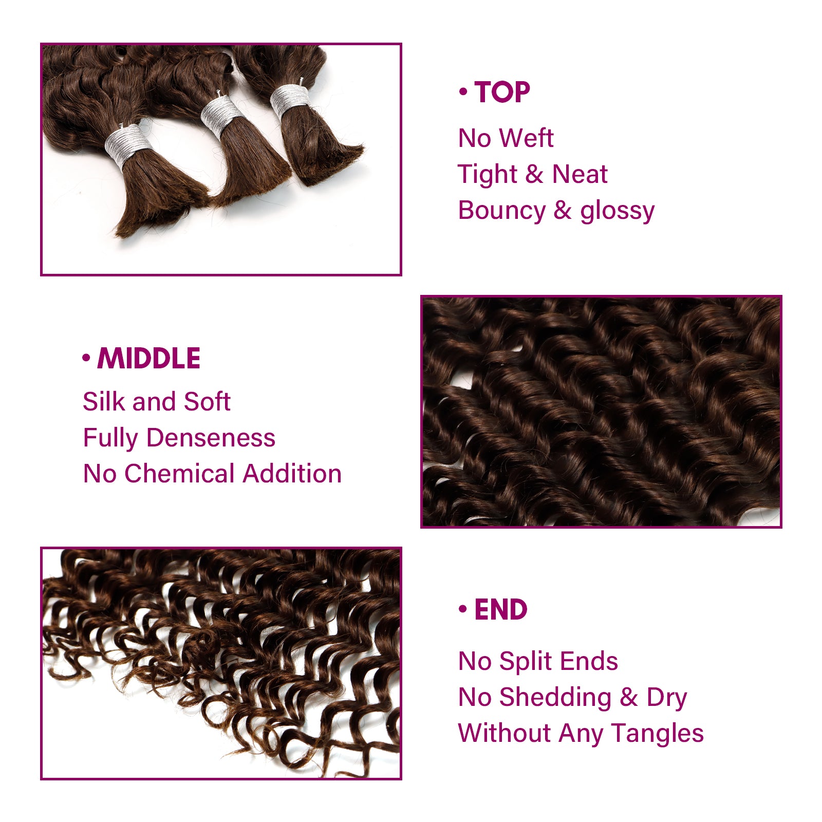Exyhair 60G Water Wave Natural Black Bulk Human Hair Extensions for boho knotless braiding hair, twist, braids and miracle knots