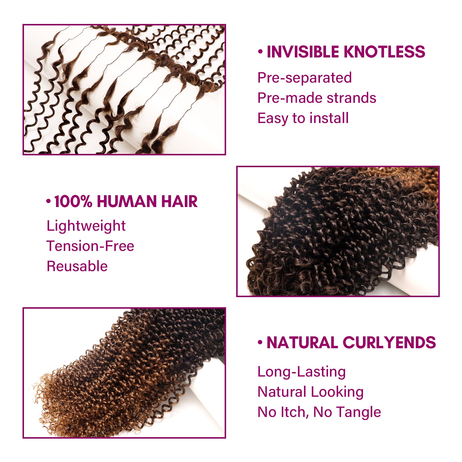 Exyhair 60G Afro Kinky Curly T1B/30 Feather Crochet Hair Extensions for boho hair, twist, braids and miracle knots